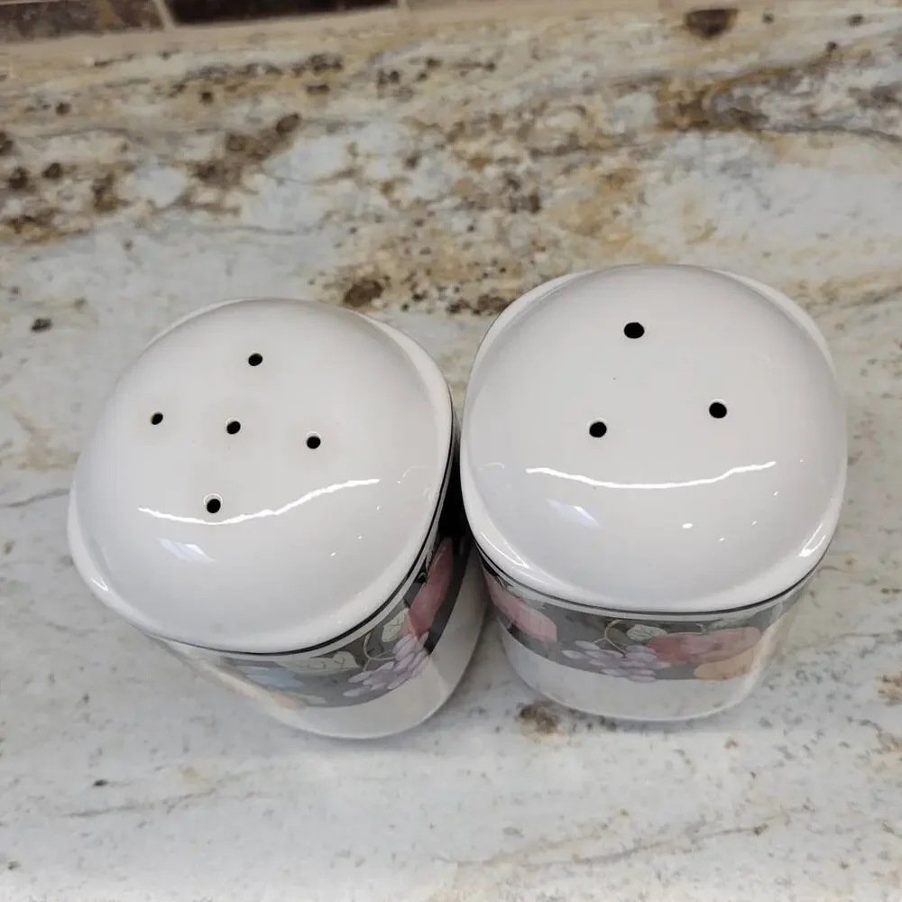 Vintage Sango Fanciful Fruit Covered Butter Dish Salt & Pepper Shaker Set 3pc